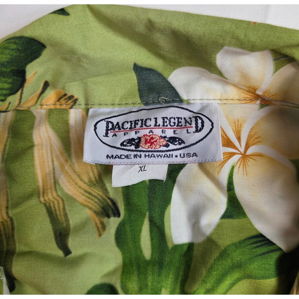 Pacific Legend Hawaiian Shirt Mens XL Green Floral Tropical Cotton - Picture 2 of 6